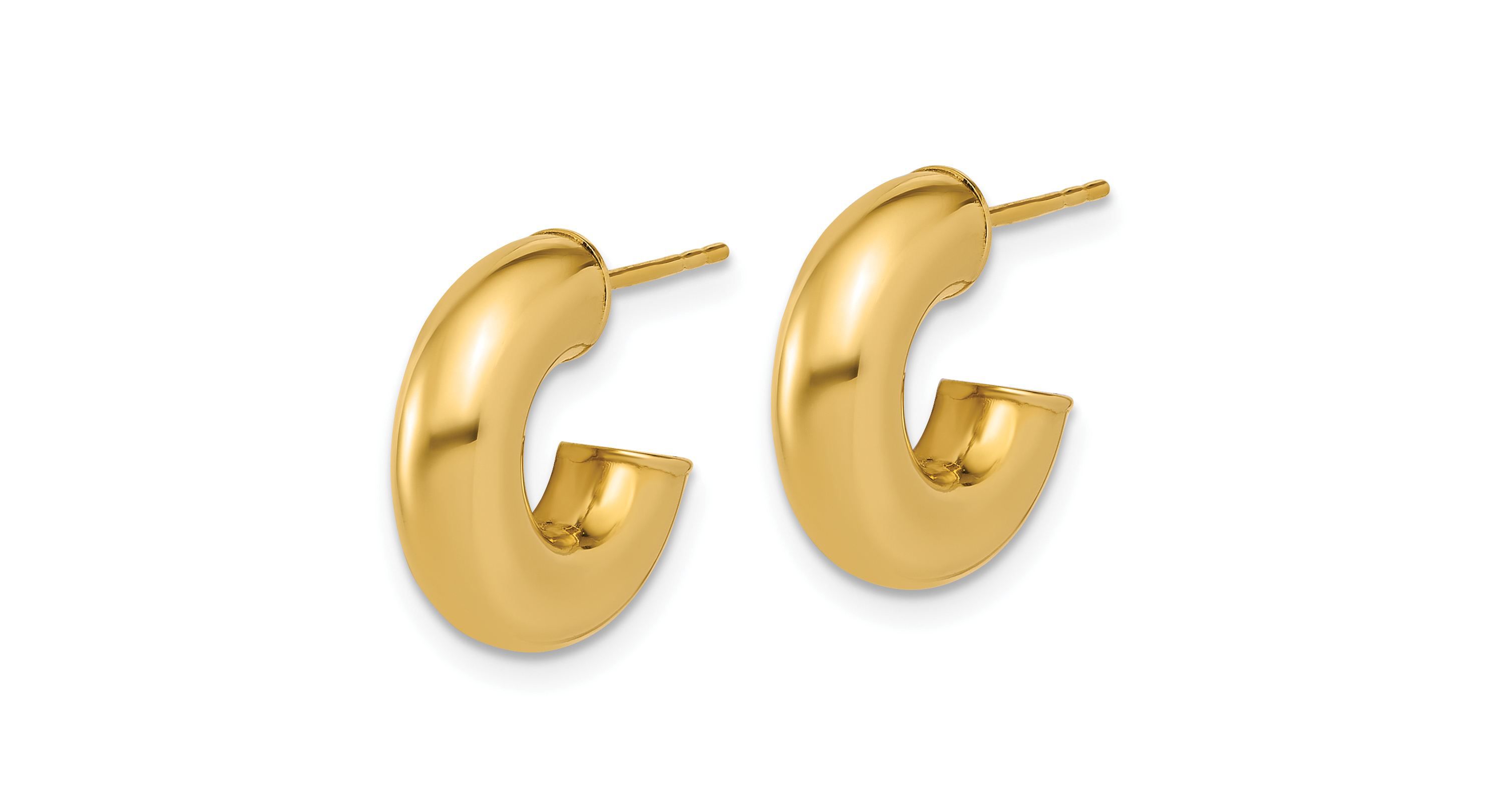 14K Yellow Gold Polished J-Hoop Post Earrings