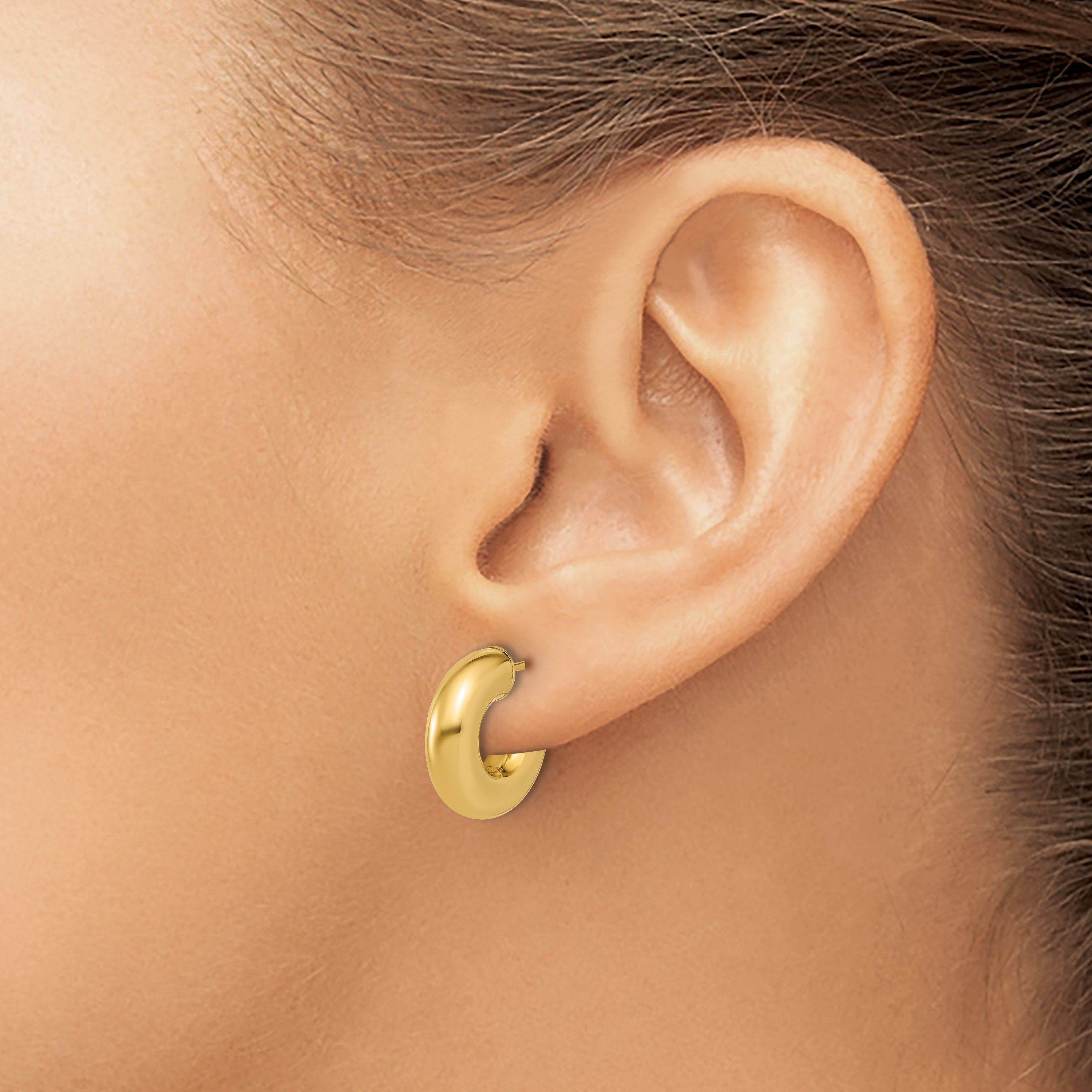 14K Yellow Gold Polished J-Hoop Post Earrings