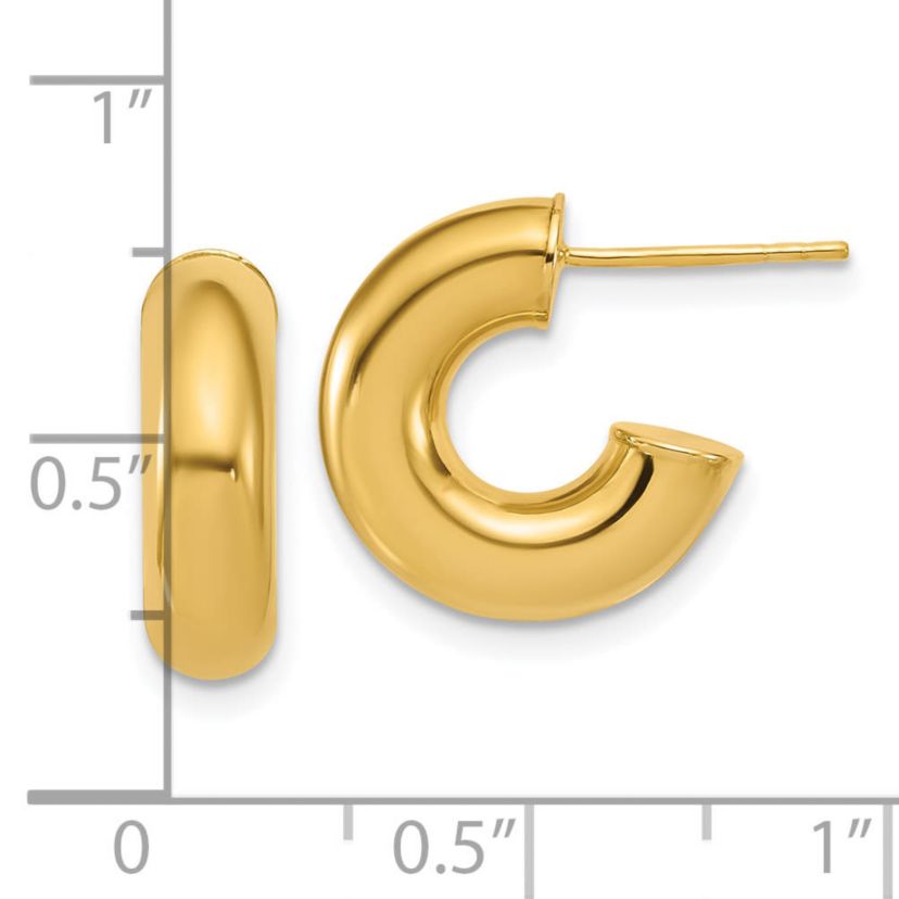 14K Yellow Gold Polished J-Hoop Post Earrings