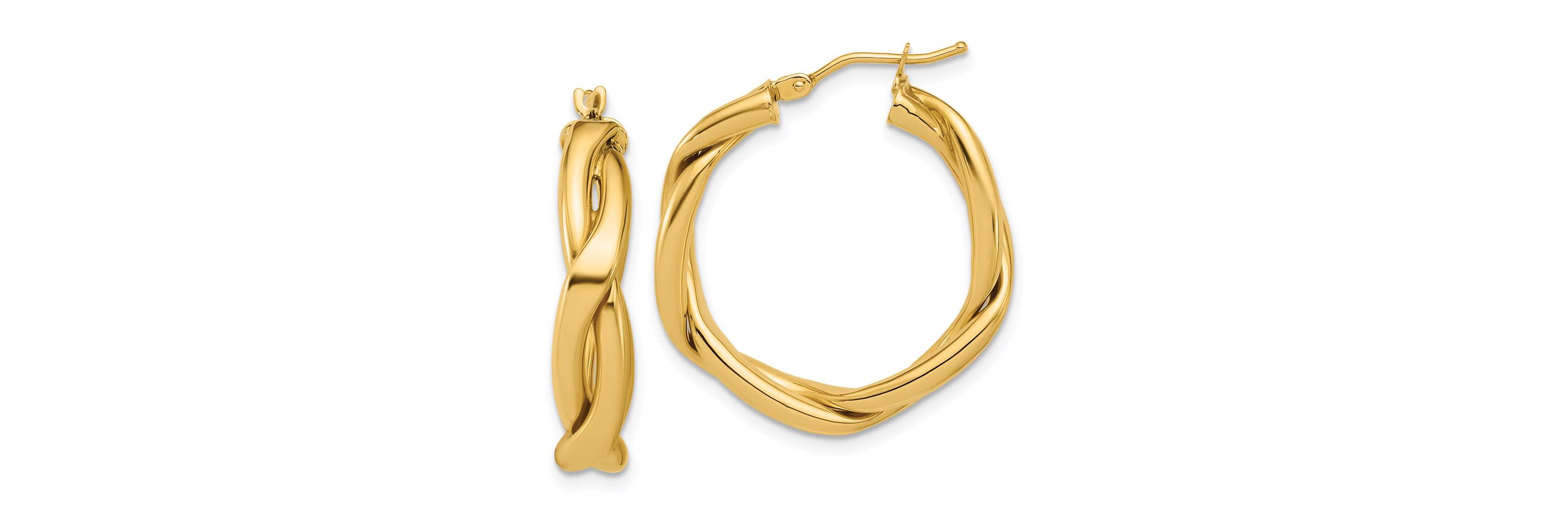 14K Yellow Gold Polished Fancy Twist Round Hoop Earrings