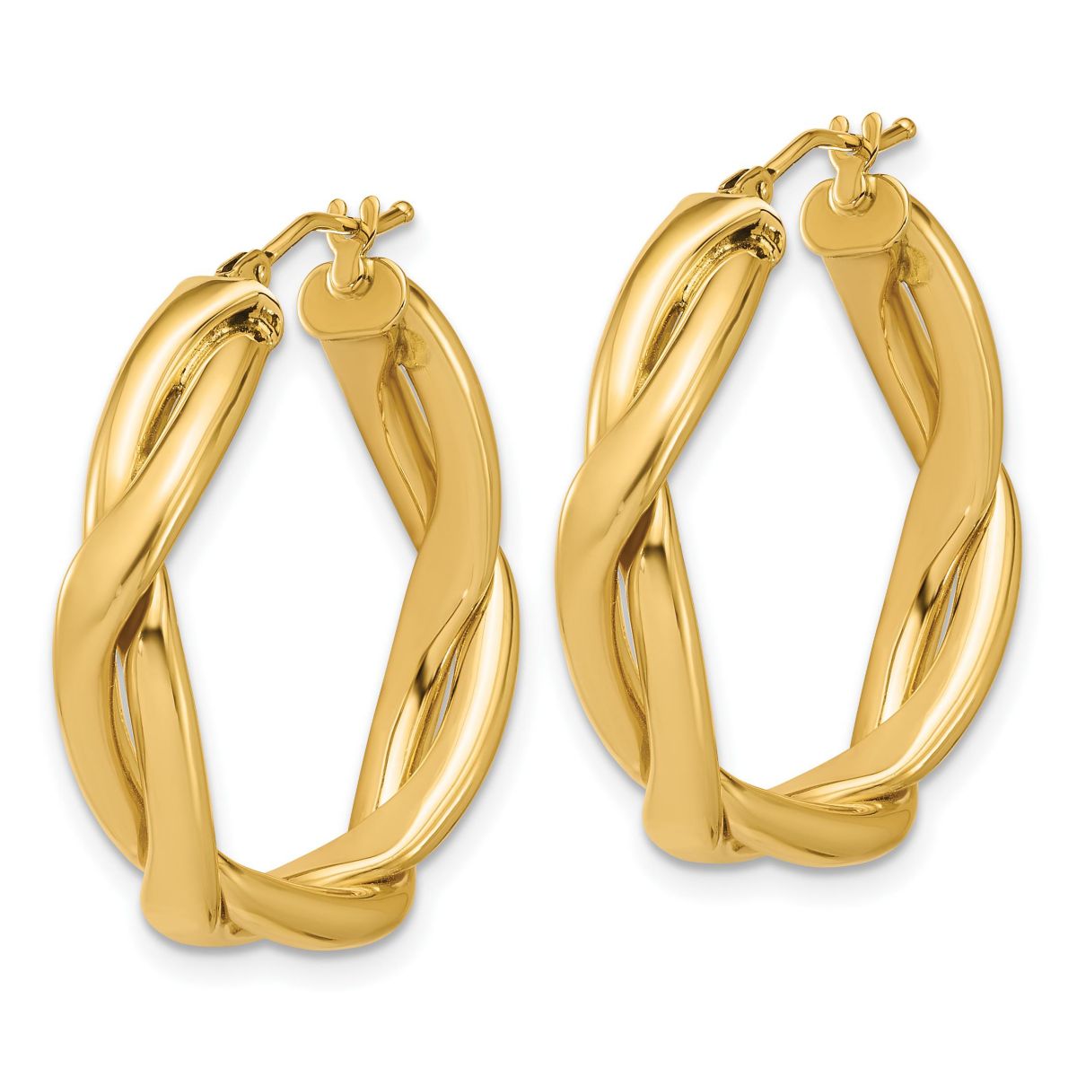 14K Yellow Gold Polished Fancy Twist Round Hoop Earrings