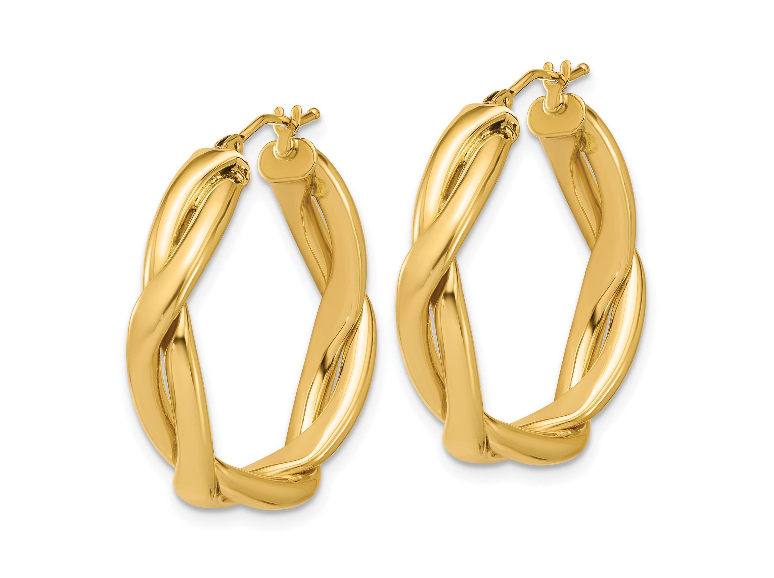 14K Yellow Gold Polished Fancy Twist Round Hoop Earrings