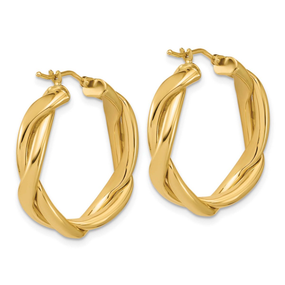 14K Yellow Gold Polished Fancy Twist Round Hoop Earrings
