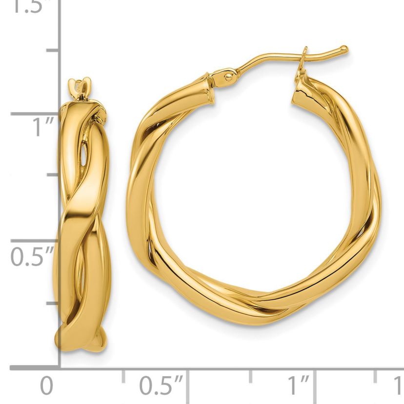 14K Yellow Gold Polished Fancy Twist Round Hoop Earrings