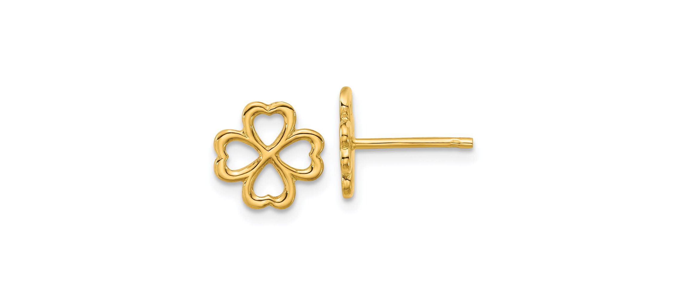 14K Yellow Gold Polished 4-Leaf Clover Post Earrings