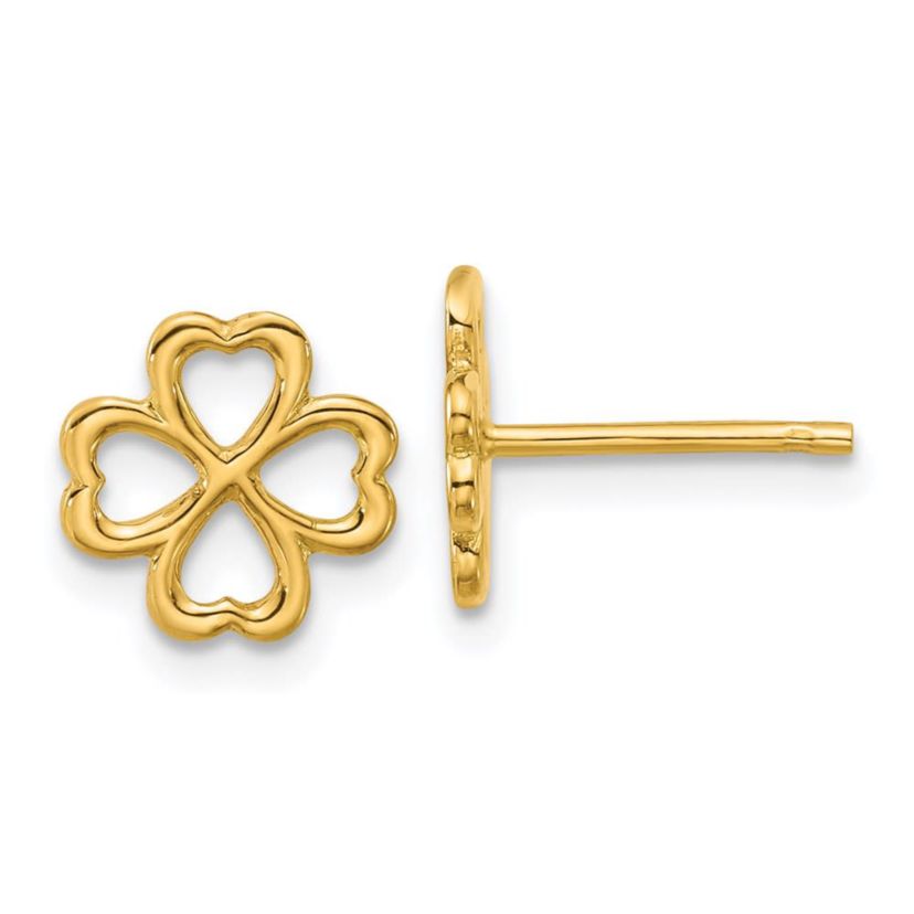 14K Yellow Gold Polished 4-Leaf Clover Post Earrings