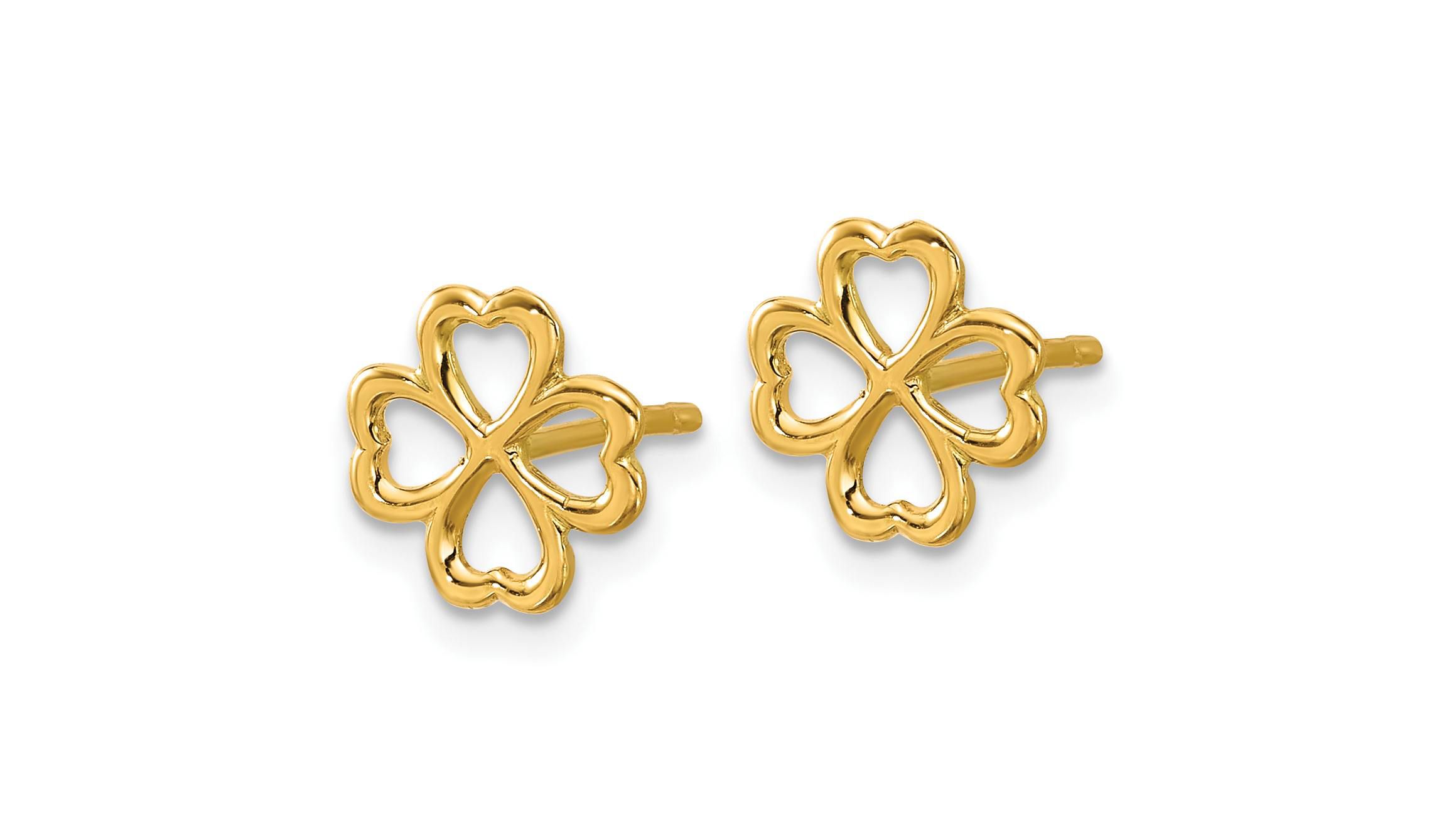 14K Yellow Gold Polished 4-Leaf Clover Post Earrings