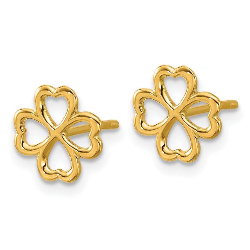 14K Yellow Gold Polished 4-Leaf Clover Post Earrings