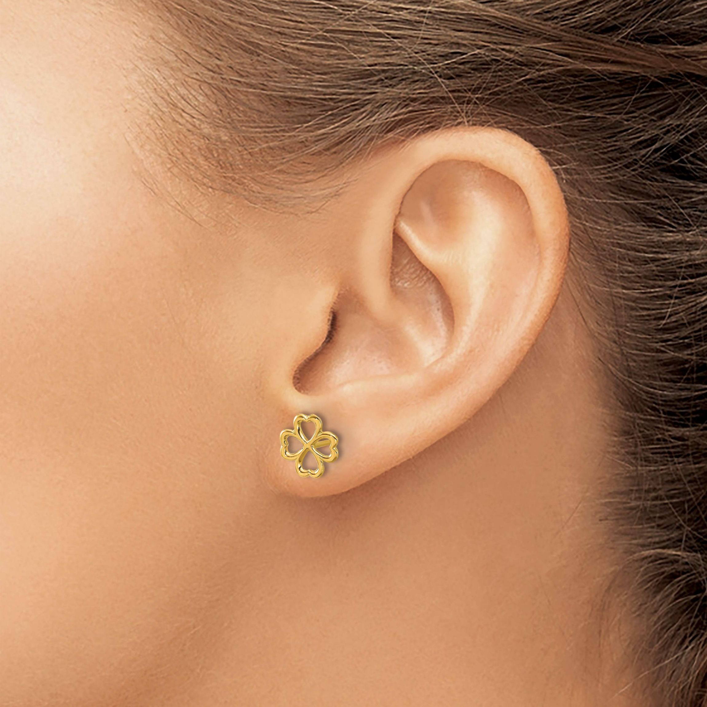 14K Yellow Gold Polished 4-Leaf Clover Post Earrings