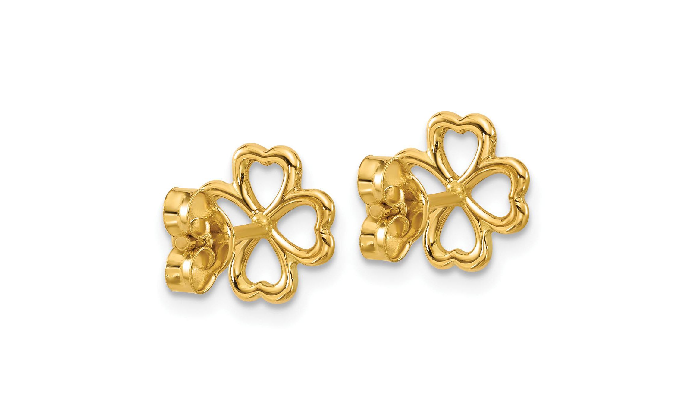 14K Yellow Gold Polished 4-Leaf Clover Post Earrings