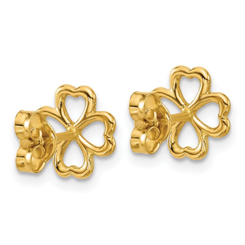 14K Yellow Gold Polished 4-Leaf Clover Post Earrings