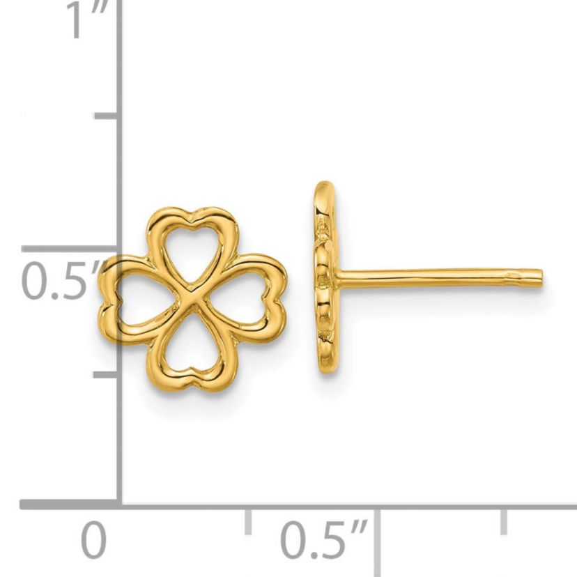 14K Yellow Gold Polished 4-Leaf Clover Post Earrings