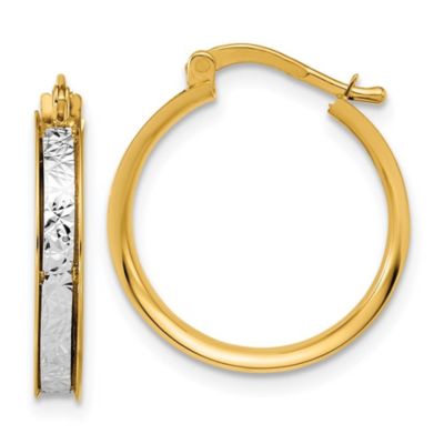 Belk & Co 14K Two-tone Polished and Diamond-cut Round Hoop Earrings, Yellow