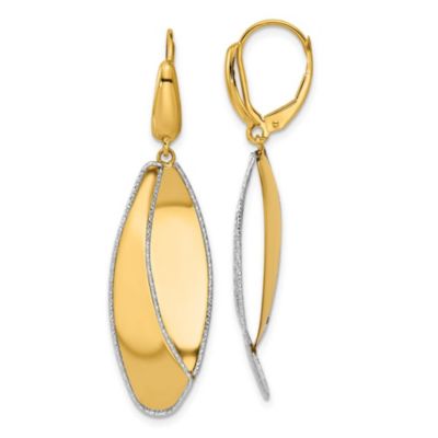 Belk & Co 14K Two-tone Polished and Diamond-cut Dangle Leverback Earrings, Yellow
