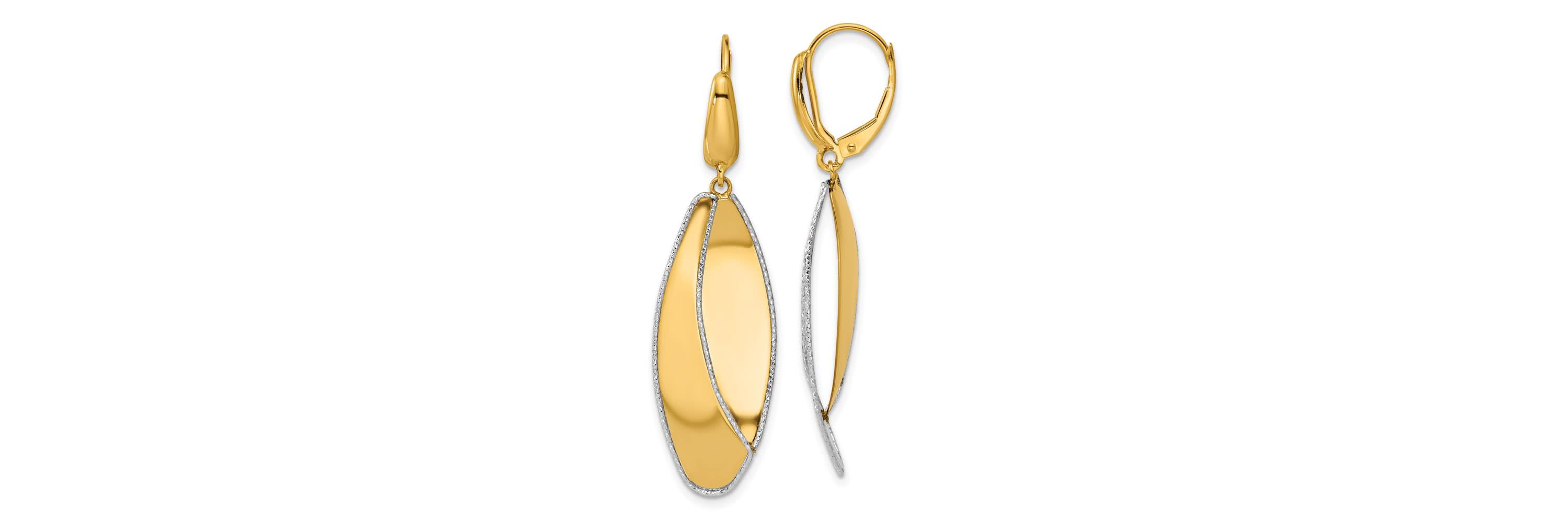 14K Two-tone Polished and Diamond-cut Dangle Leverback Earrings