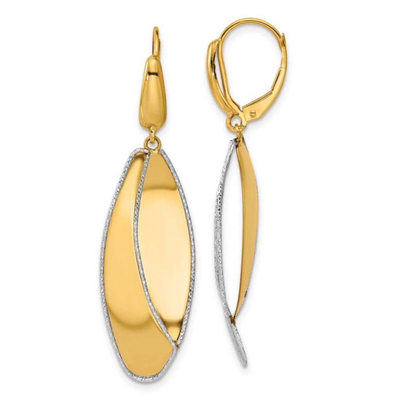 14K Two-tone Polished and Diamond-cut Dangle Leverback Earrings