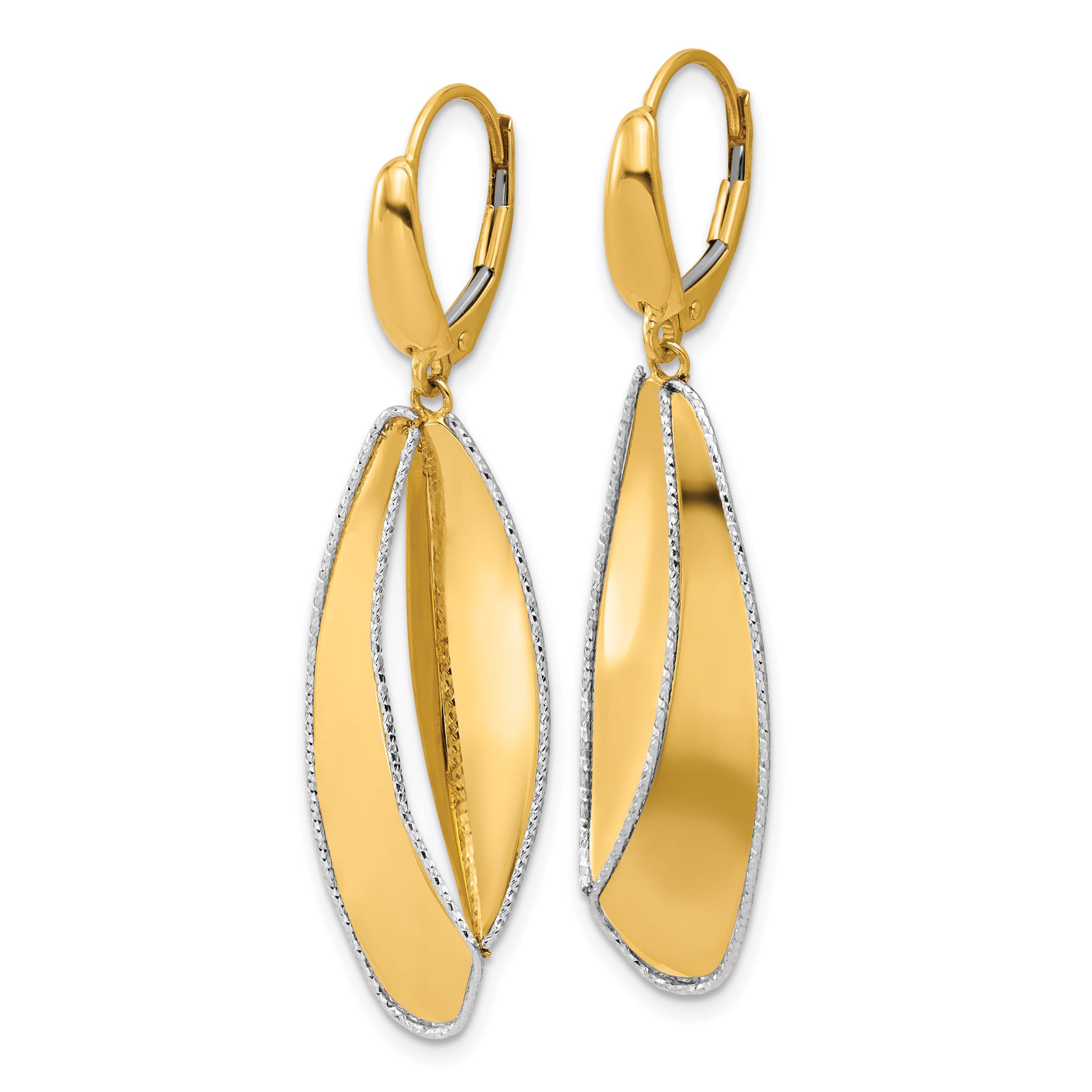 14K Two-tone Polished and Diamond-cut Dangle Leverback Earrings