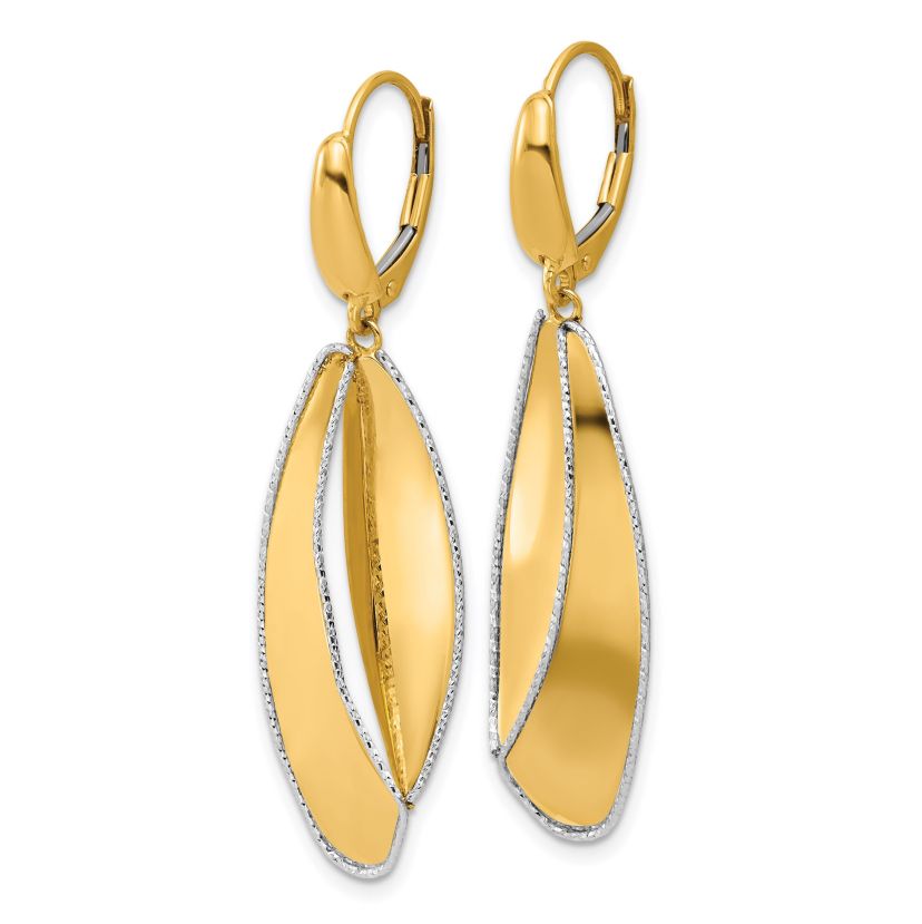 14K Two-tone Polished and Diamond-cut Dangle Leverback Earrings