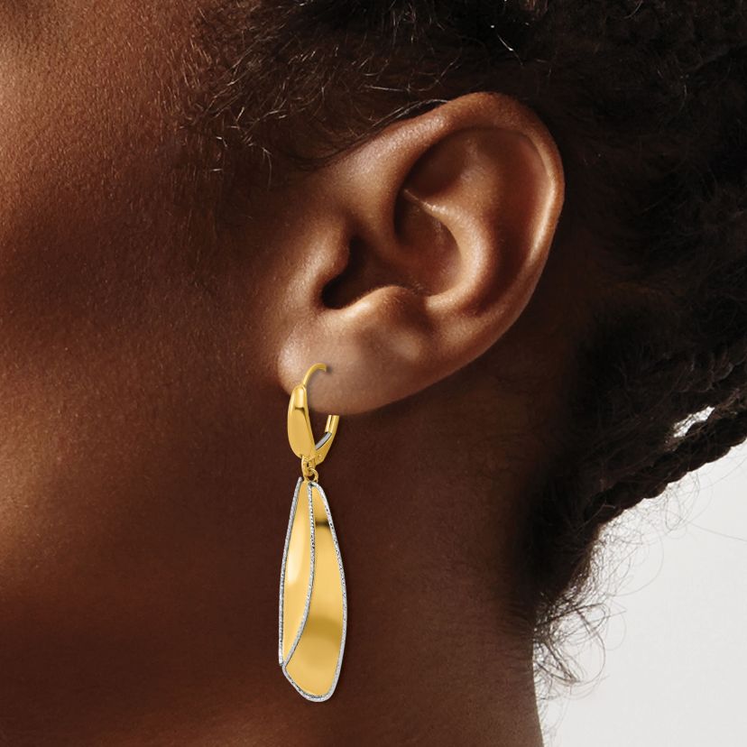 14K Two-tone Polished and Diamond-cut Dangle Leverback Earrings