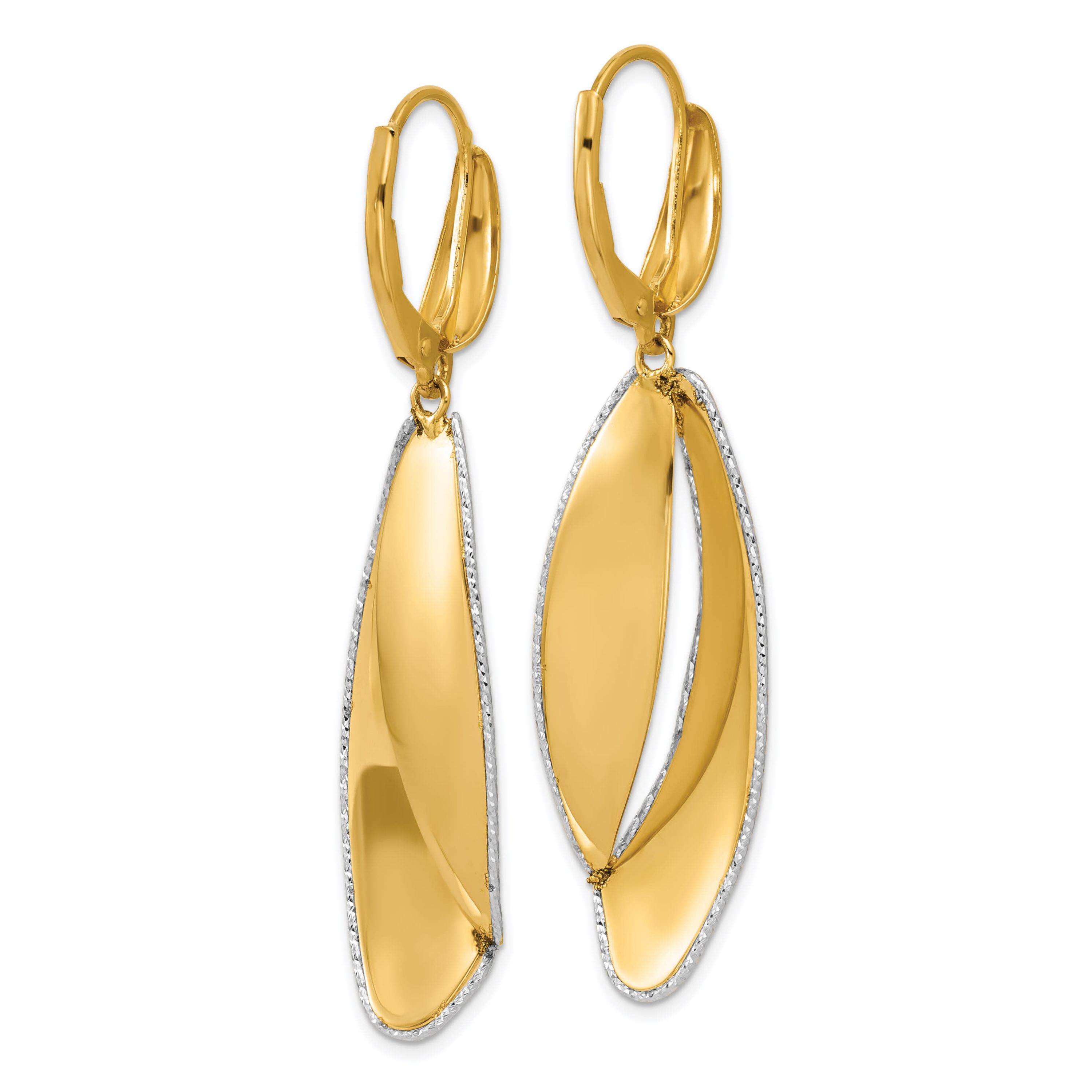14K Two-tone Polished and Diamond-cut Dangle Leverback Earrings