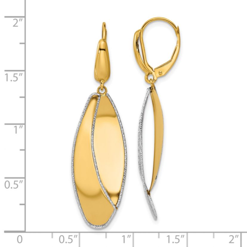 14K Two-tone Polished and Diamond-cut Dangle Leverback Earrings