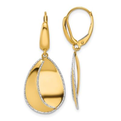 Belk & Co 14K Two-tone Polished and Diamond-cut Dangle Leverback Earrings, Yellow