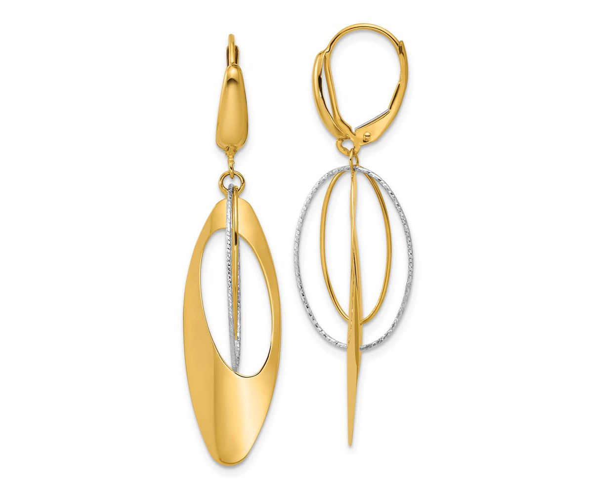 14K Two-tone Polished and Diamond-cut Dangle Leverback Earrings