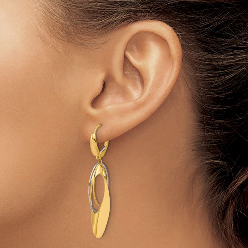 14K Two-tone Polished and Diamond-cut Dangle Leverback Earrings
