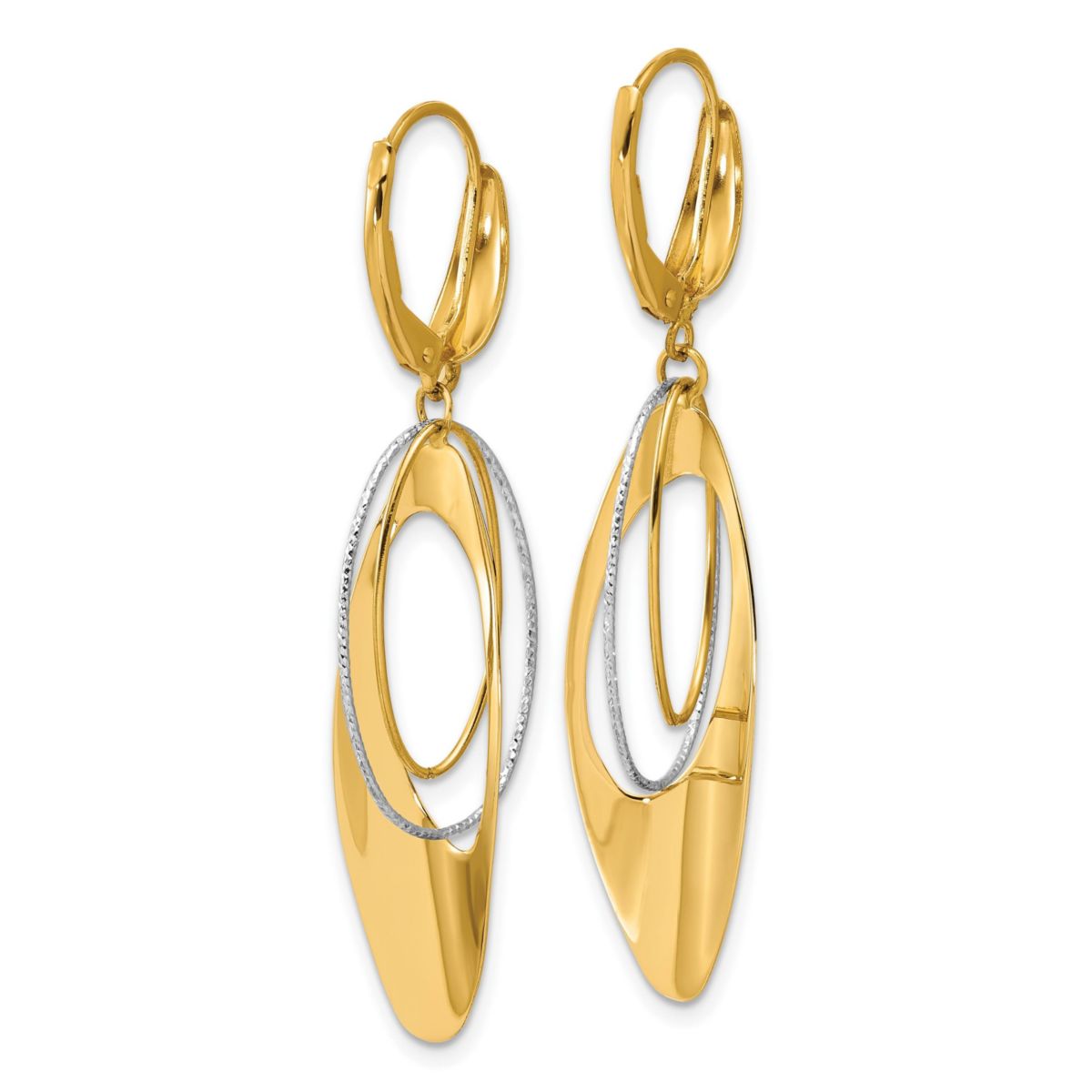 14K Two-tone Polished and Diamond-cut Dangle Leverback Earrings