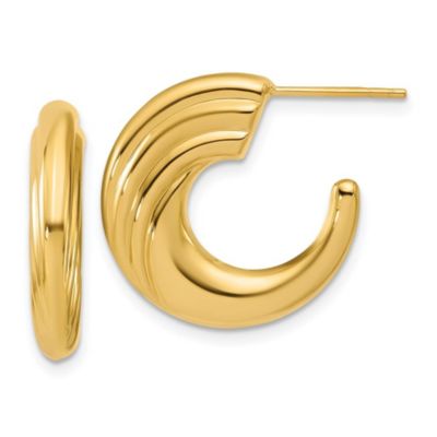 Belk & Co 14K Yellow Gold Polished and Grooved J-Hoop Post Earrings