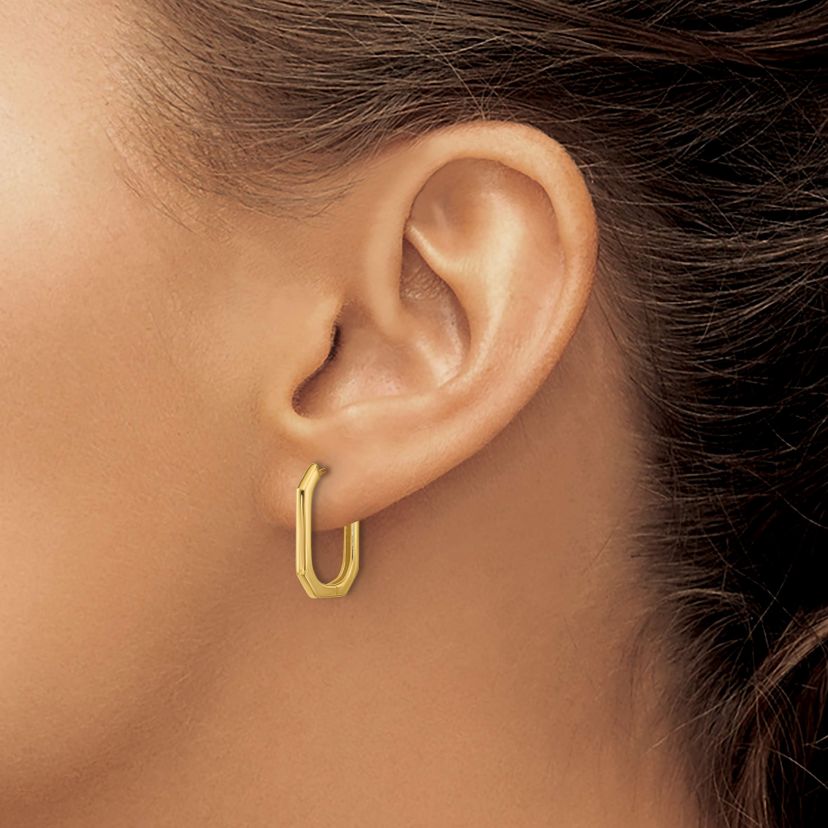 14K Yellow Gold Polished Hinged Hoop Earrings