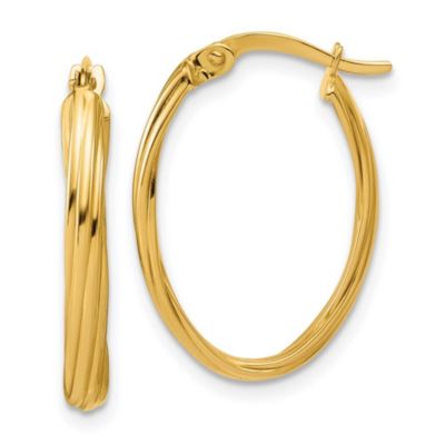 Belk & Co 14K Yellow Gold Polished and Grooved Twist Oval Hoop Earrings