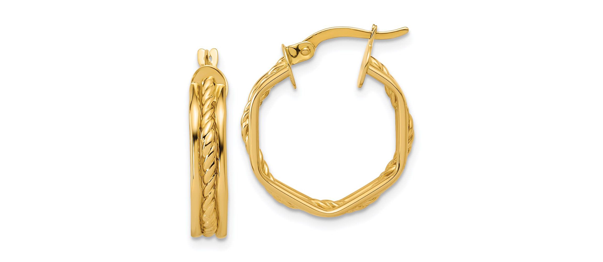 14K Yellow Gold Polished and Twisted Hoop Earrings
