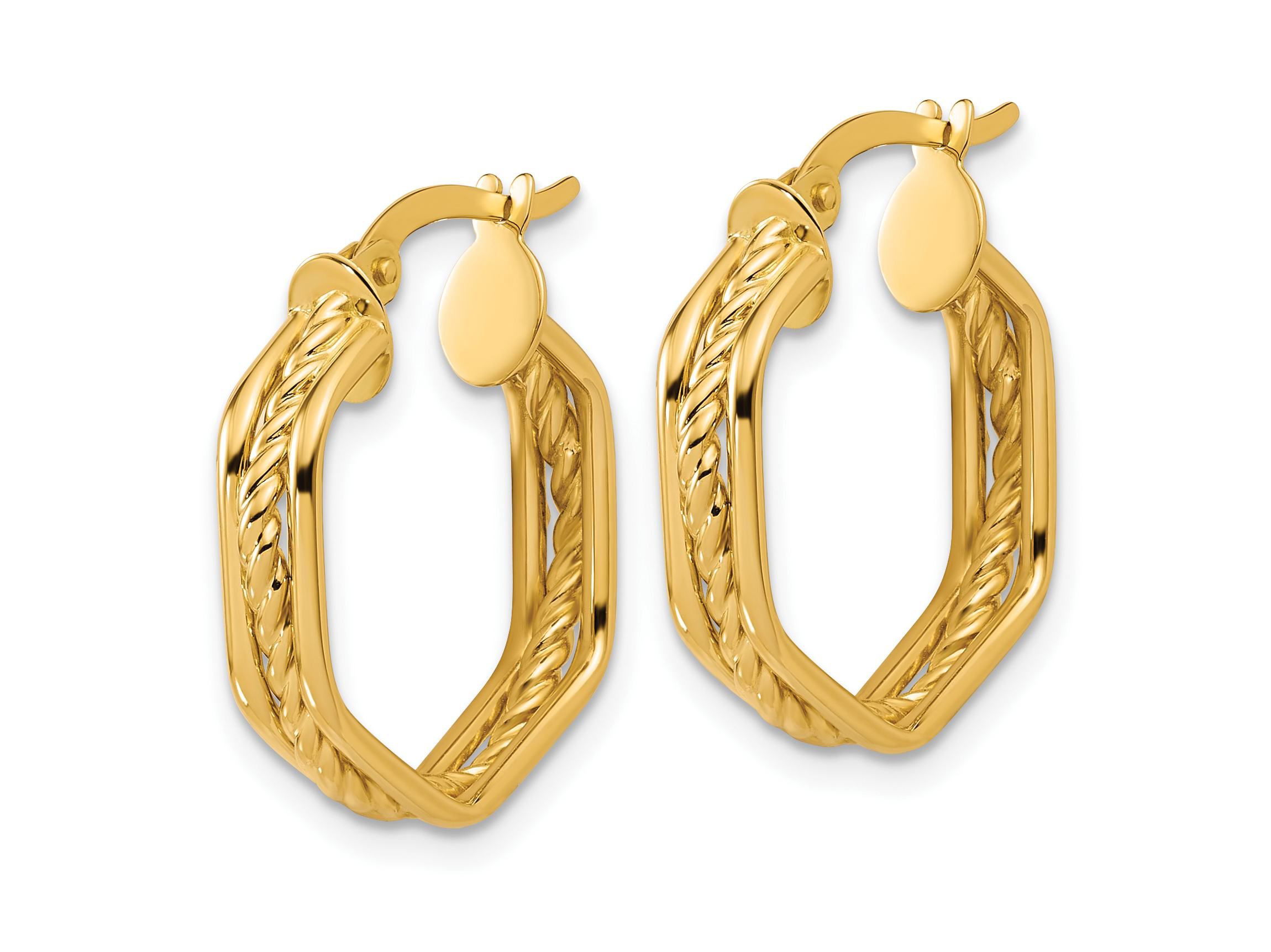 14K Yellow Gold Polished and Twisted Hoop Earrings