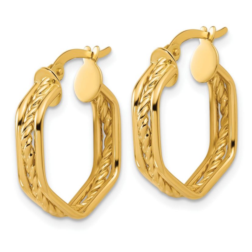 14K Yellow Gold Polished and Twisted Hoop Earrings