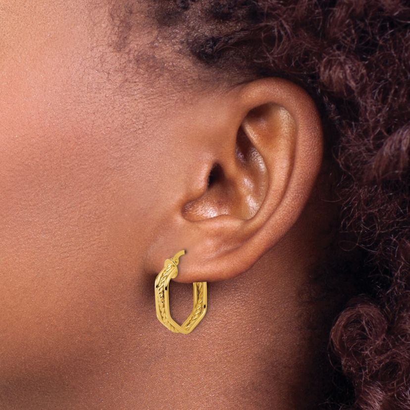 14K Yellow Gold Polished and Twisted Hoop Earrings