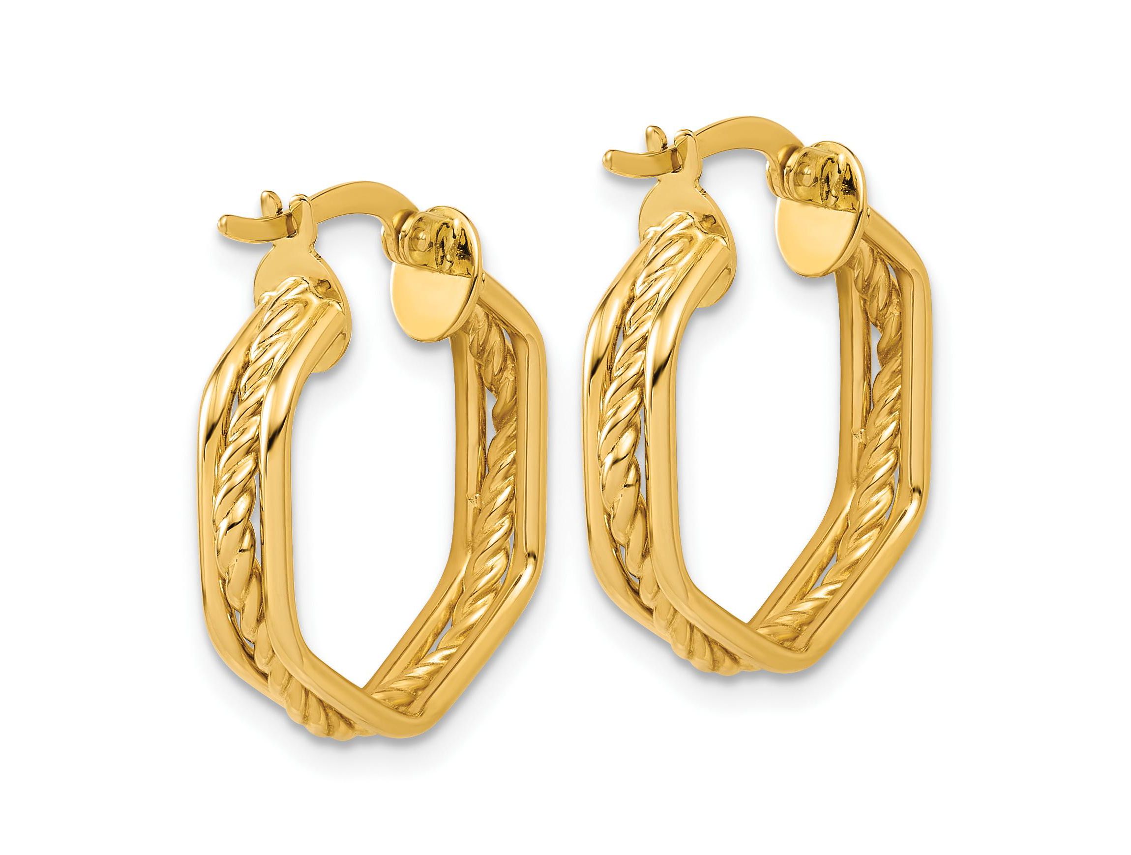 14K Yellow Gold Polished and Twisted Hoop Earrings