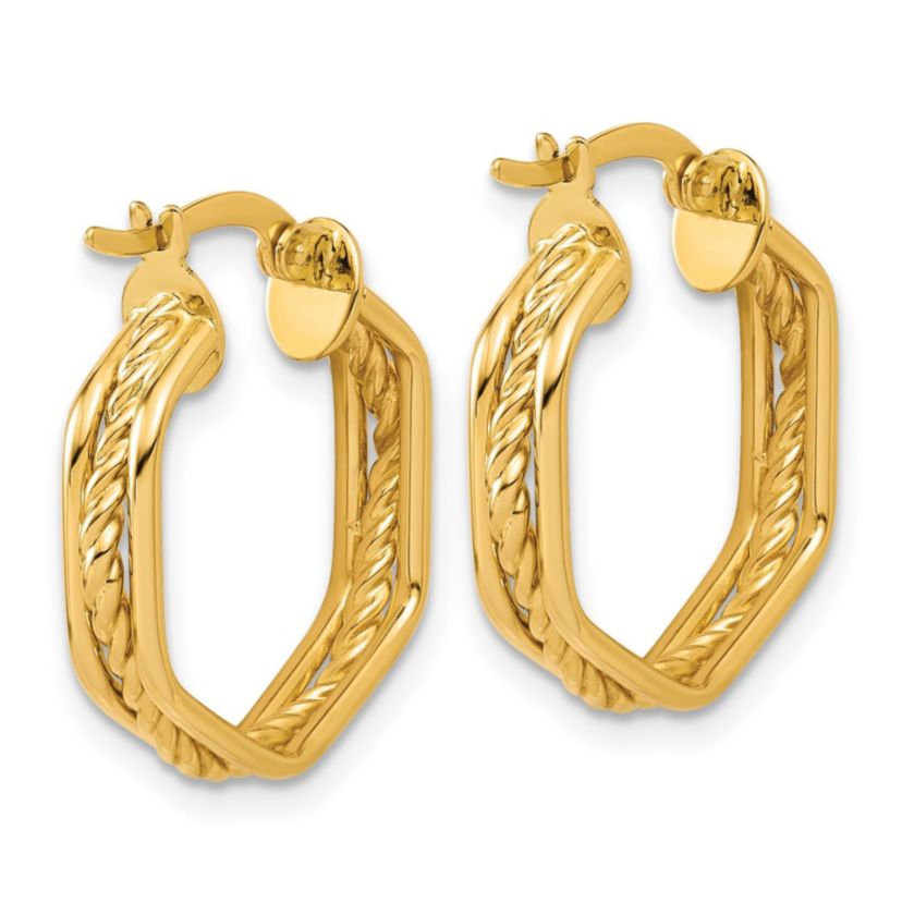14K Yellow Gold Polished and Twisted Hoop Earrings