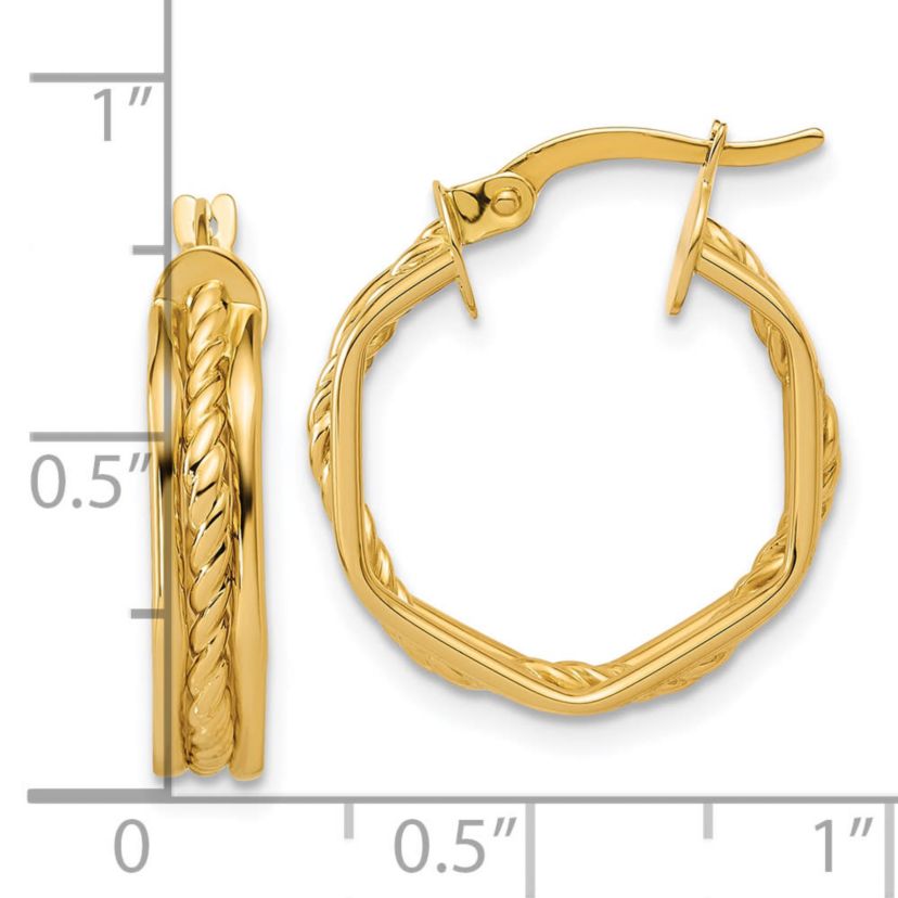 14K Yellow Gold Polished and Twisted Hoop Earrings