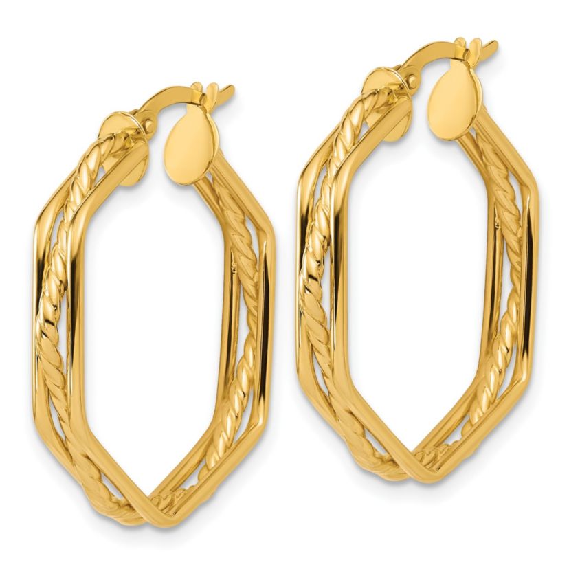 14K Yellow Gold Polished and Twisted Hoop Earrings