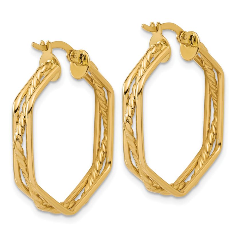 14K Yellow Gold Polished and Twisted Hoop Earrings