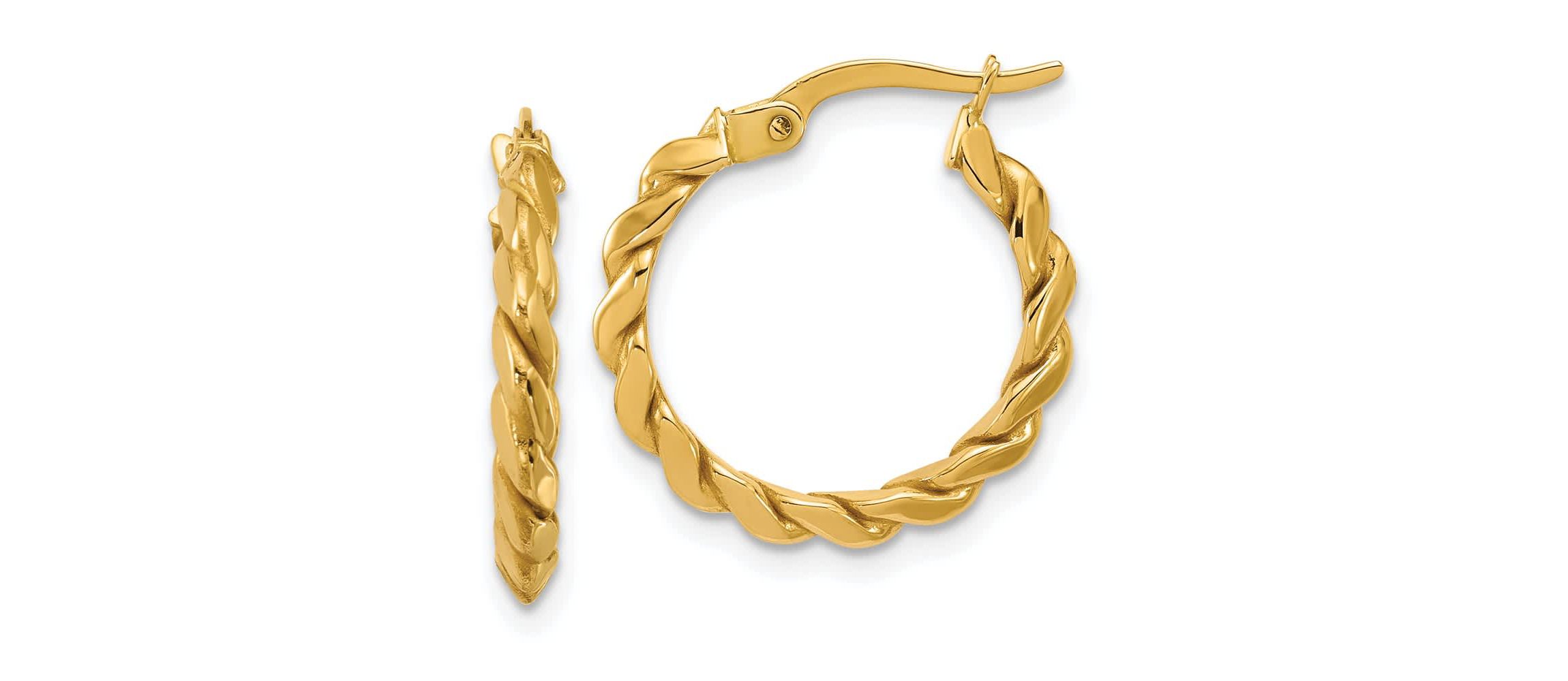 14K Yellow Gold Polished Twisted Round Hoop Earrings