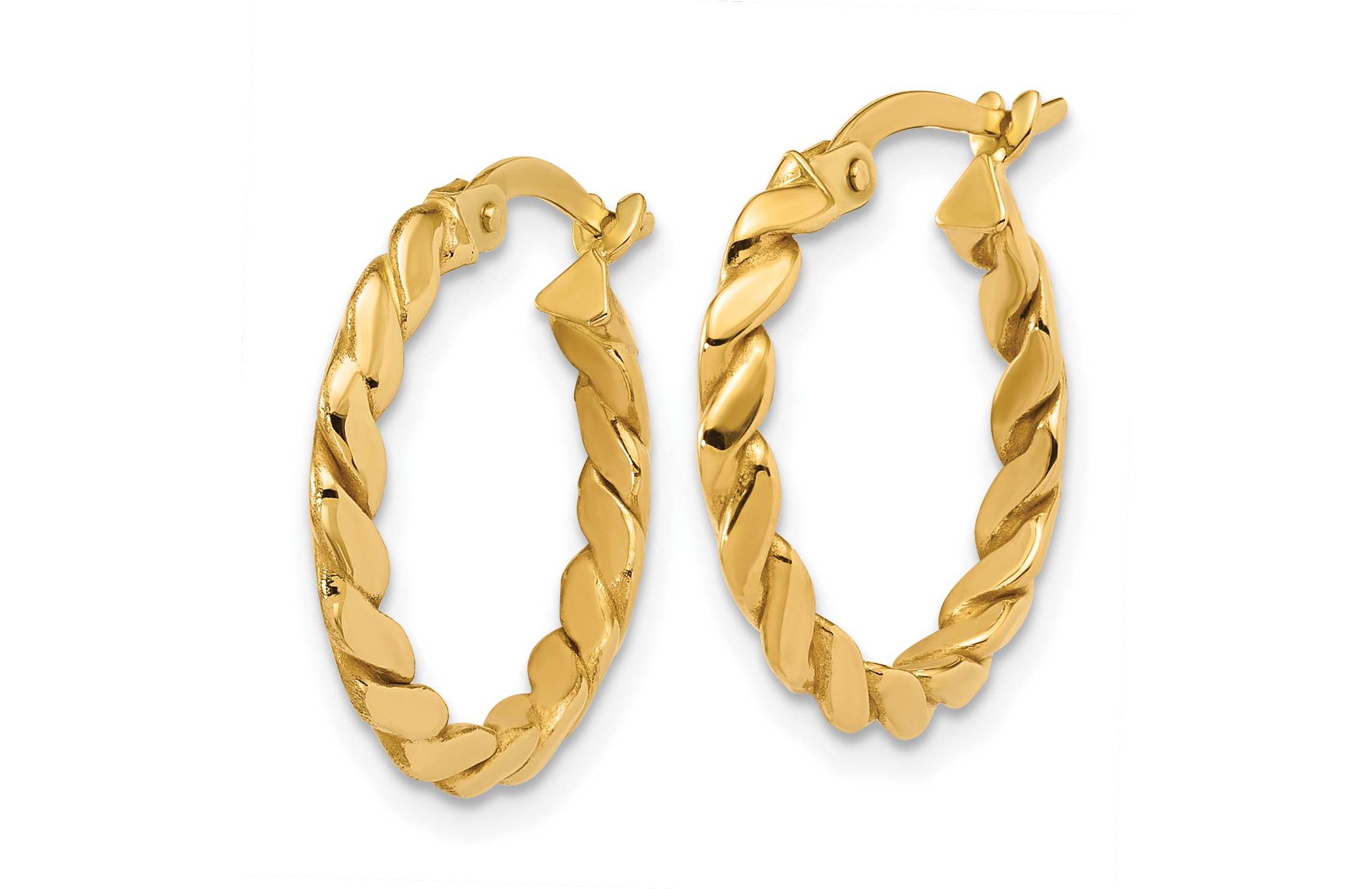 14K Yellow Gold Polished Twisted Round Hoop Earrings