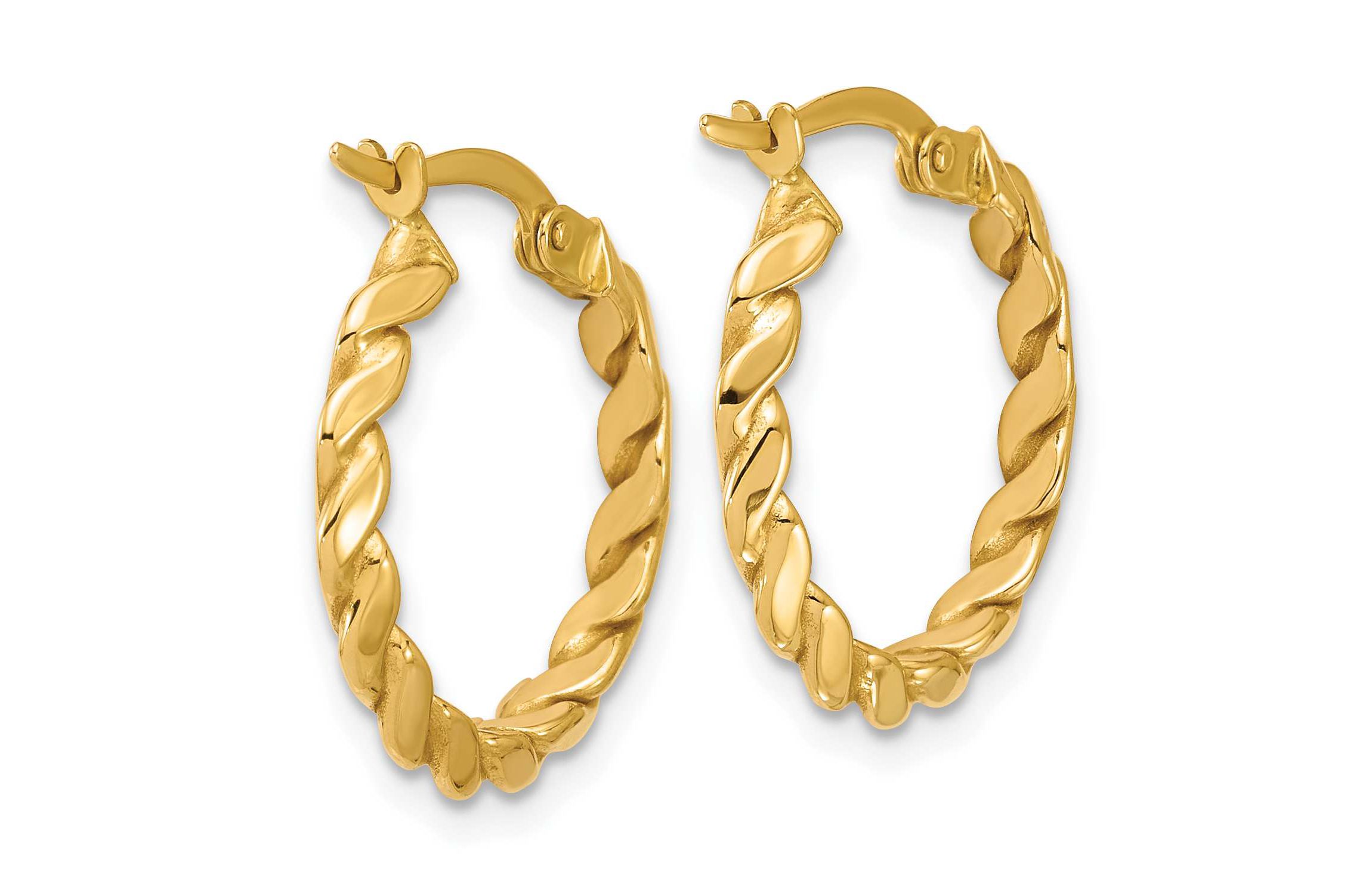 14K Yellow Gold Polished Twisted Round Hoop Earrings