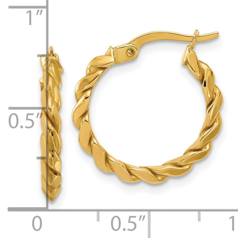 14K Yellow Gold Polished Twisted Round Hoop Earrings