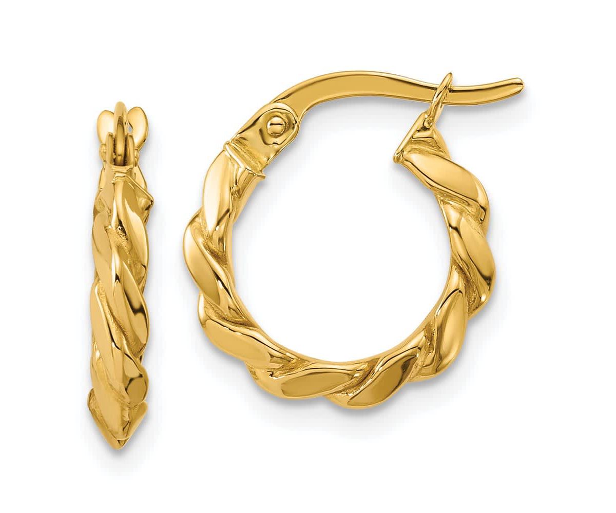 14K Yellow Gold Polished Twisted Round Hoop Earrings