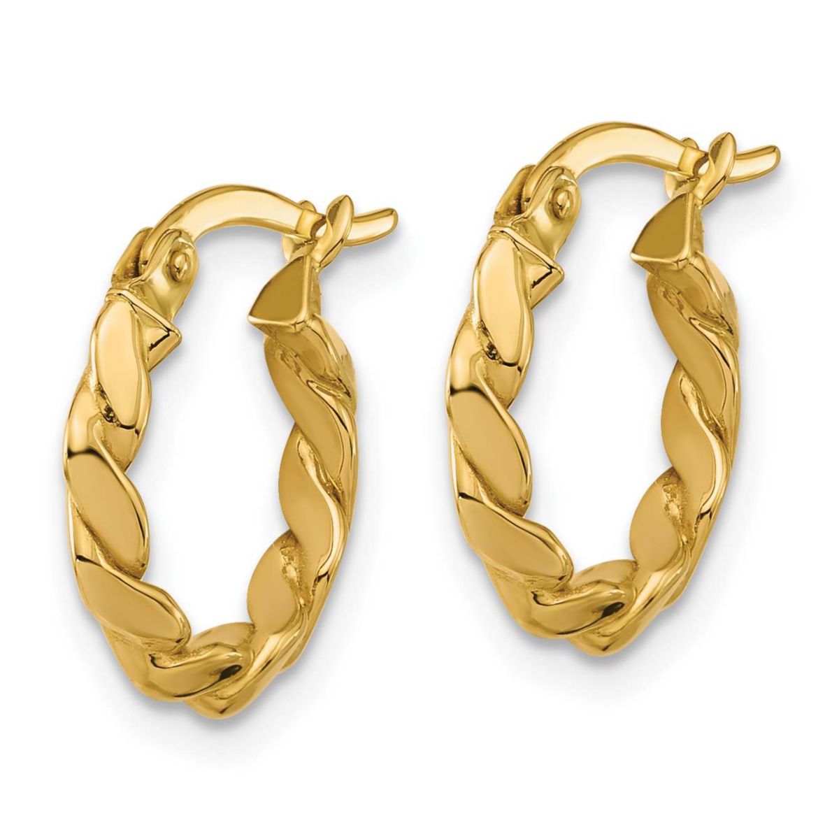 14K Yellow Gold Polished Twisted Round Hoop Earrings