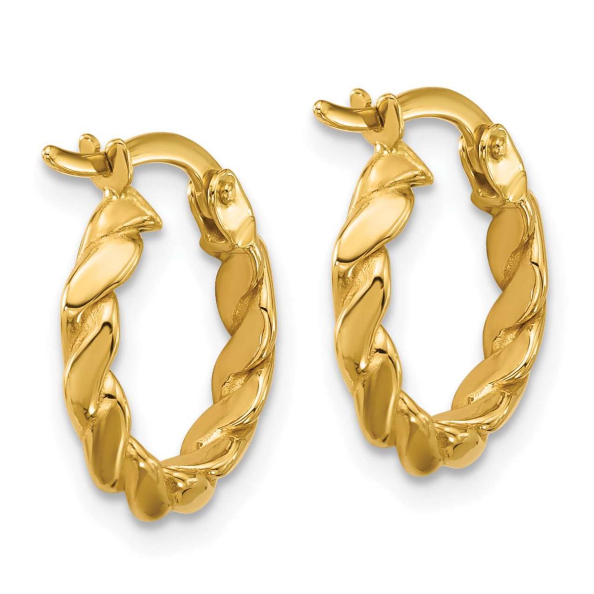 14K Yellow Gold Polished Twisted Round Hoop Earrings