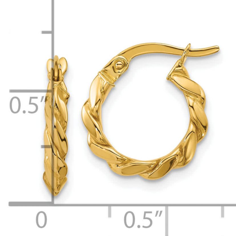14K Yellow Gold Polished Twisted Round Hoop Earrings