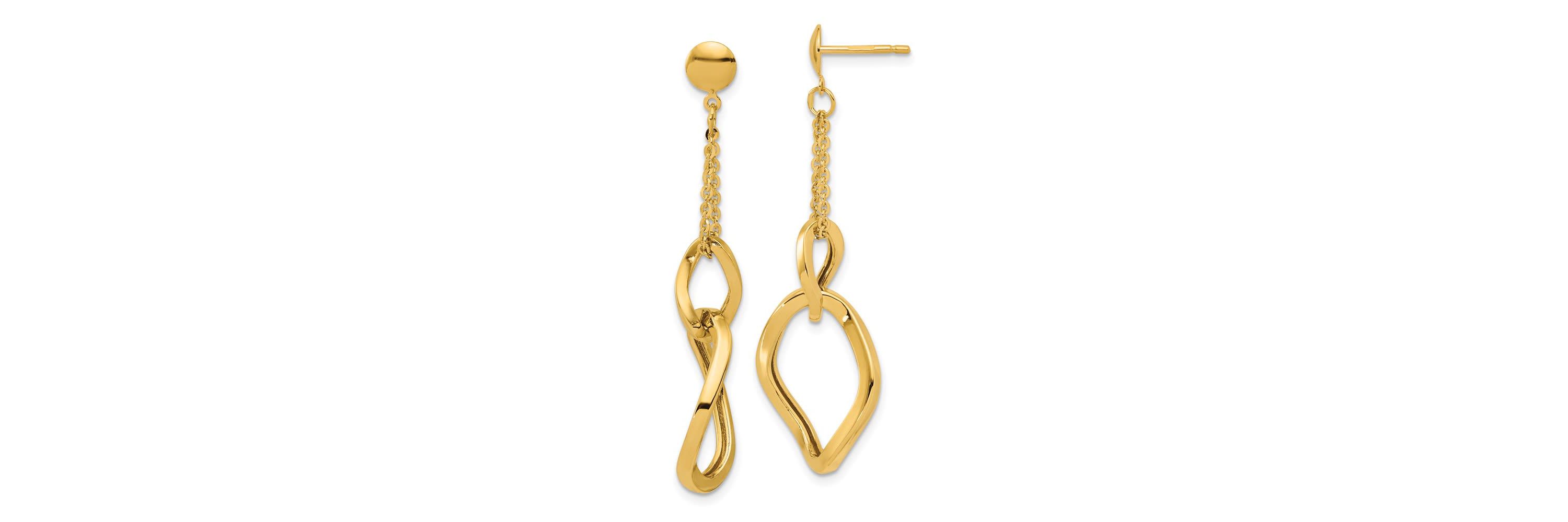 14K Yellow Gold Polished Fancy Contoured Link Post Dangle Earrings